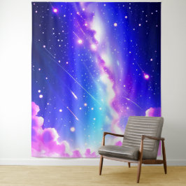 Tapete De Parede Arte Celestial Azul e Galáxia Rosa