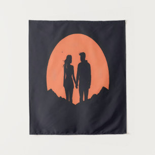 Tapete De Parede Arte de Amor Minimalista do Casal Silhout Sunset