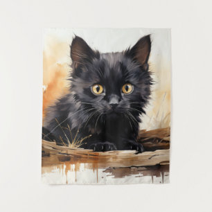 Tapete De Parede Arte de Aquarela de Gato Preto Cinto