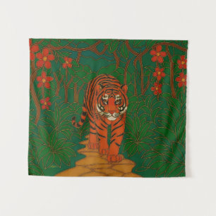 Tapete De Parede Arte de Cloisonne Tigre no Caminho da Selva