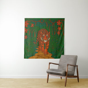Tapete De Parede Arte de Cloisonne Tigre no Caminho da Selva