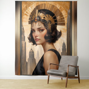 Tapete De Parede Arte de conceito de Arte Deco Damsel AI de Xzendor