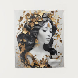 Tapete De Parede Arte de Fantasia Moderna em Preto e Dourado 