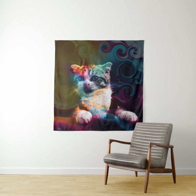 TAPETE DE PAREDE ARTE DE GATO COLORIDA E ENGRAÇADA (In Situ)