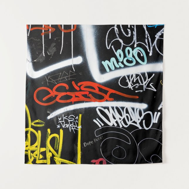 Tapete De Parede Arte de grafite preta e multicolorido (Frente)