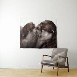 Tapete De Parede Arte de Lontras se Beijando - Vida Selvagem Pintad