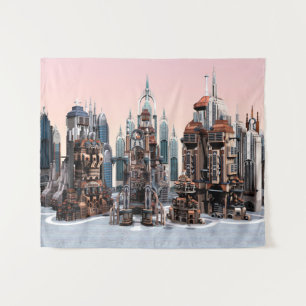 Tapete De Parede Arte de Paisagem Urbana Futurista Pastel Fantasia