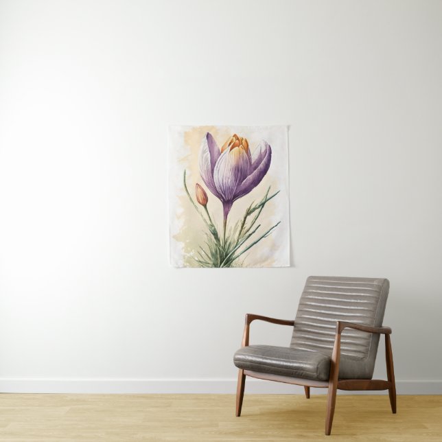 Tapete De Parede Arte de Parede em Aquarela Flor de Crocus Roxo  (In Situ)