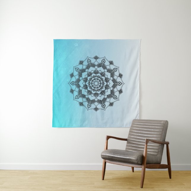 Tapete De Parede Arte de Parede Mandala Azul Água (In Situ (Horizontal))