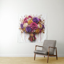Arte de Rosa Luxuosa com Pingos Dourados e Colorid