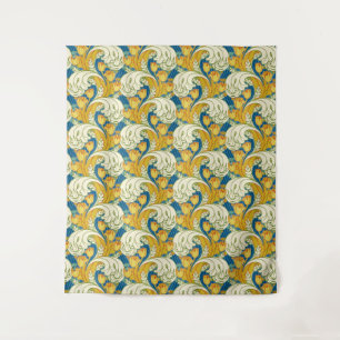 Tapete De Parede Arte Floral de Tulipas em Teal e Dourado no Estilo