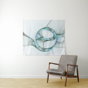 Tapete De Parede Arte Fracional Abstrata Moderna Azul Turquesa Cinz