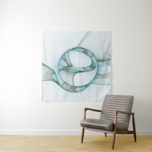 Tapete De Parede Arte Fracional Abstrata Moderna Azul Turquesa Cinz