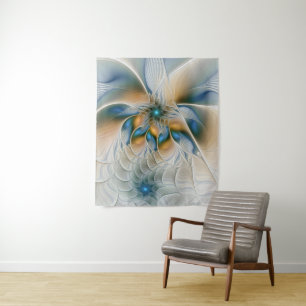 Tapete De Parede Arte Fractal, Abstrato Fantasia, Com Azul