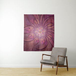 Tapete De Parede Arte fractal floral moderna abstrata cores de baga