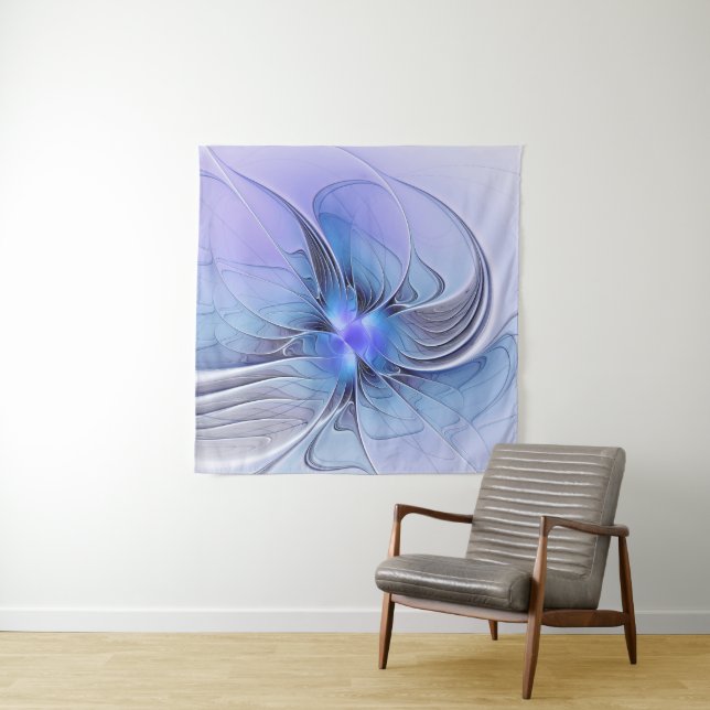 Tapete De Parede Arte fractal moderna abstrata azul lavanda (In Situ)