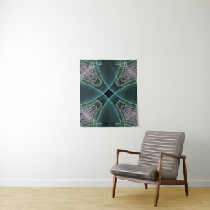 Tapete De Parede Arte Gráfico Geométrico Fractal Verde Teal Moderno