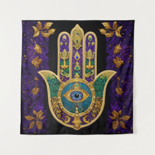 Tapete De Parede Arte Hamsas Dourado Roxo Verde do Mardi Gras