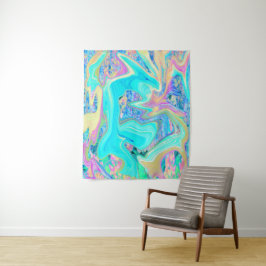 Tapete De Parede Arte Líquida Azul Aqua Retro em Hortênsias Abstrat