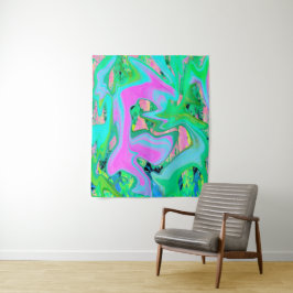 Tapete De Parede Arte Líquida Rosa e Azul Claro Retro em Hortênsia