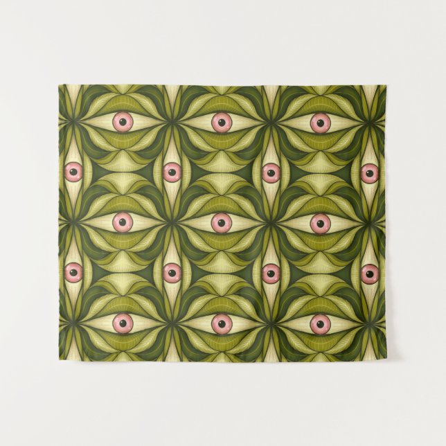 Tapete De Parede Arte Maximalista Botânica Verde Olho Cor-de-Rosa W (Frente (Horizontal))