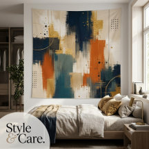 Arte Moderna Abstrata de Luxo em Ouro e Azul-Marin