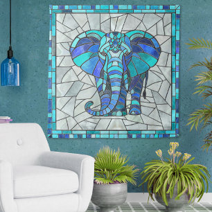 Tapete De Parede Arte mosaica de Elefante Azul