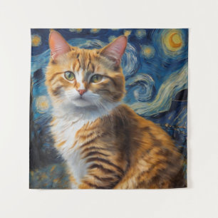 Tapete De Parede Arte noturna estrelada com um gato