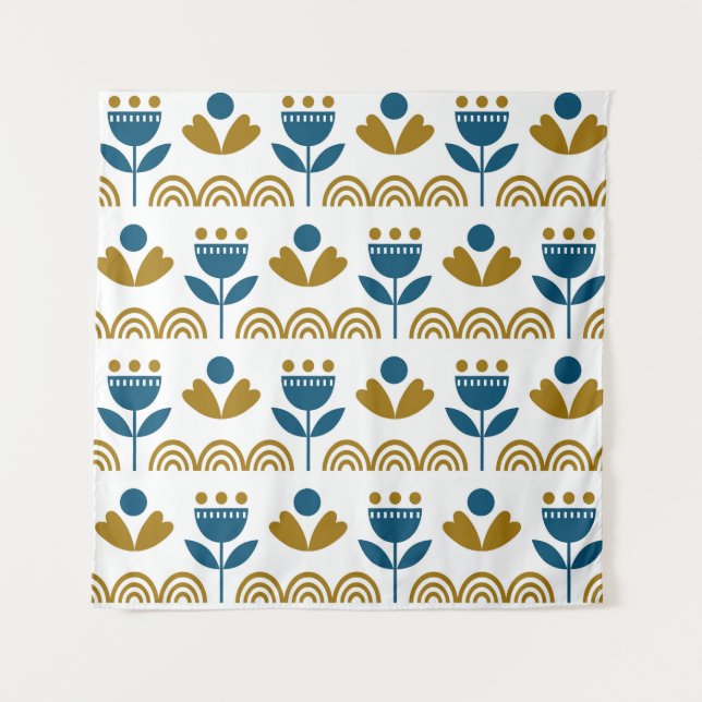 Tapete De Parede Arte popular escandinava, padrão colorido. (Frente)