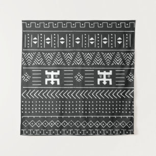 Tapete De Parede Arte Tribal Africana: Preto Geométrico e Branco