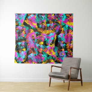 Tapete De Parede Artsy Modern Neon Colors Black Abstrato Paint Art