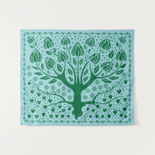 Tapete De Parede Árvore da Vida Vintage Boho Nouveau com Corações