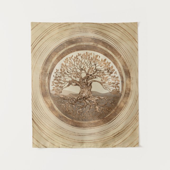 Tapete De Parede Árvore da vida - Yggdrasil Pastel Dourado (Frente)
