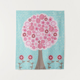 Tapete De Parede Árvore de Arte Pintada com Flor Rosa