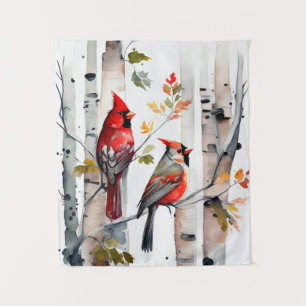 Tapete De Parede Árvore de Birch e Cardinhas