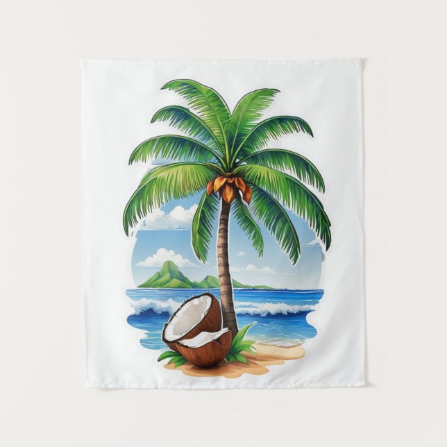 Tapete De Parede Árvore de Coco Ilha Tropical (Frente)