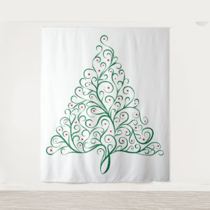 Tapete De Parede Árvore de Natal da Caligrafia Vermelha e Verde