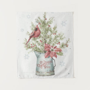 Tapete De Parede Árvore de Natal da Farmhouse com Cardeal