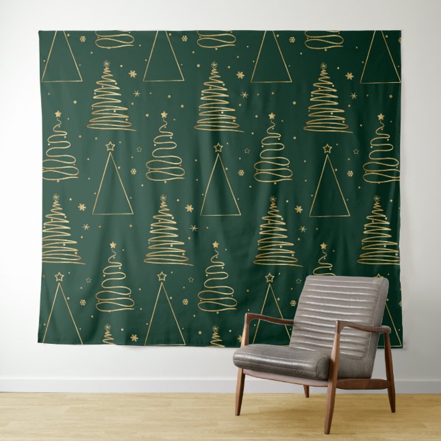 Tapete De Parede Árvore de Natal Dourada e Verde mínima (In Situ (Horizontal))