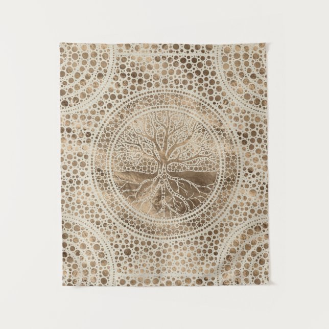 Tapete De Parede Árvore de vida - ouro do Pastel da arte do ponto (Frente)