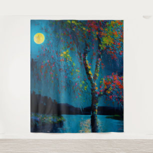 Tapete De Parede Árvore do rio da Lua mágica no estilo de pintura a