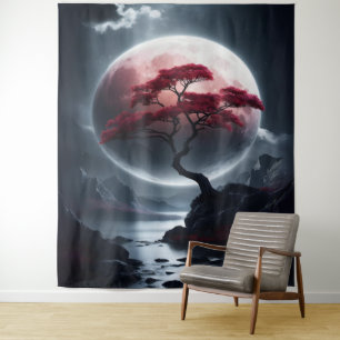 Tapete De Parede Árvore Rosa Estilo Japonês Místico