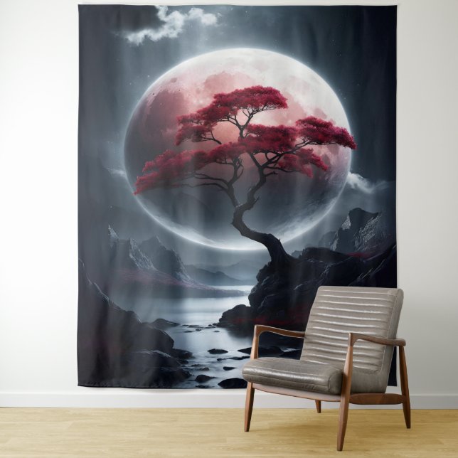 Tapete De Parede Árvore Rosa Estilo Japonês Místico (In Situ)