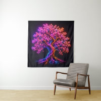 Árvore Vibrante de Cerejeira em Flor com Neon e Ar