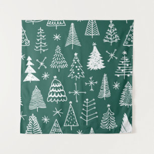Tapete De Parede Árvores de Natal desenhadas à mão, padrão de inver
