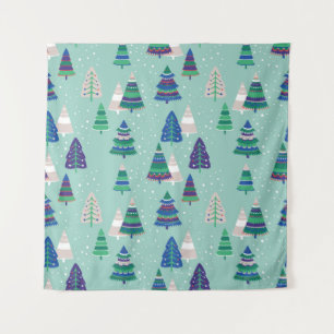 Tapete De Parede Árvores de Natal, fundo azul