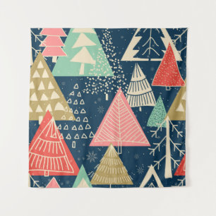 Tapete De Parede Árvores De Natal Ilustração Festiva Sem Olhos.