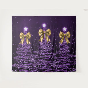 Tapete De Parede Árvores Reluzentes de Natal Roxo com Laço Falso Do