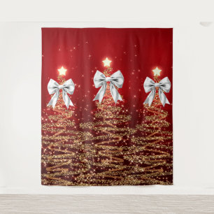 Tapete De Parede Árvores Reluzentes de Natal Vermelho Dourado Prata