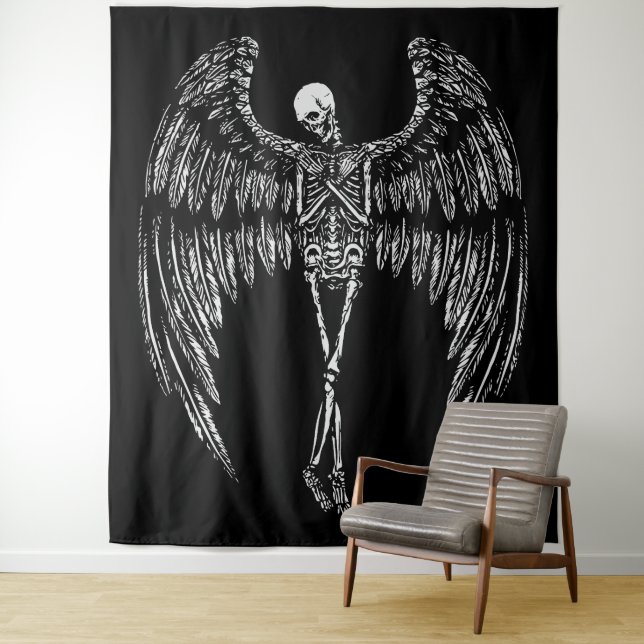 Tapete De Parede Asas de Anjo Esquelético em Preto e Branco (In Situ)